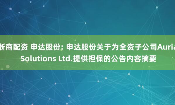 浙商配资 申达股份: 申达股份关于为全资子公司Auria Solutions Ltd.提供担保的公告内容摘要