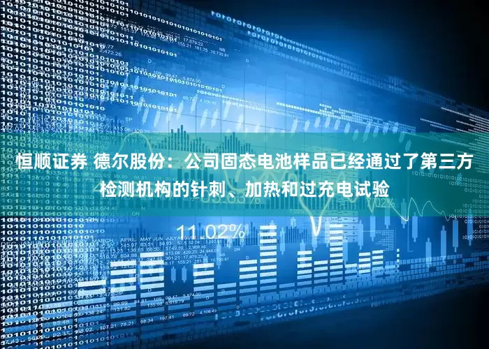 恒顺证券 德尔股份：公司固态电池样品已经通过了第三方检测机构的针刺、加热和过充电试验